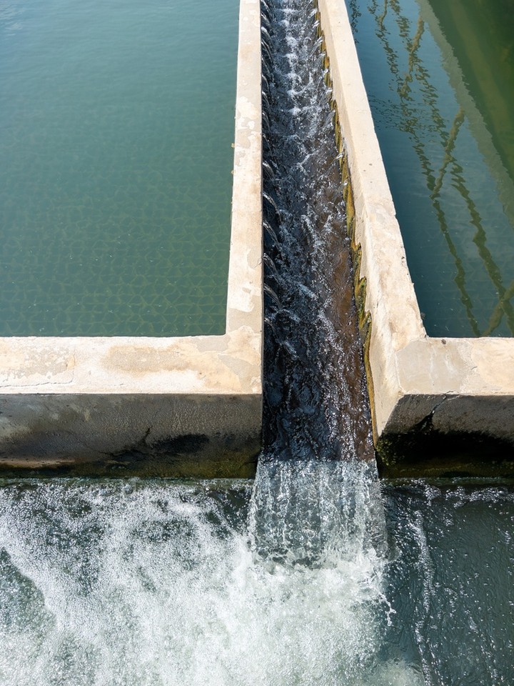 Water falling between basins at a treatment works